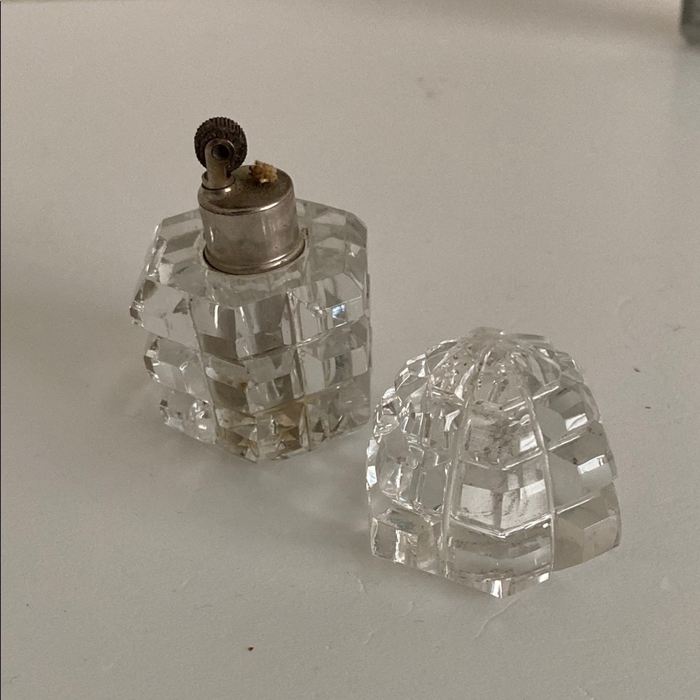 Vintage Crystal Glass Table Cigarette lighter Fostoria MCM Strik A Lite EMPTY